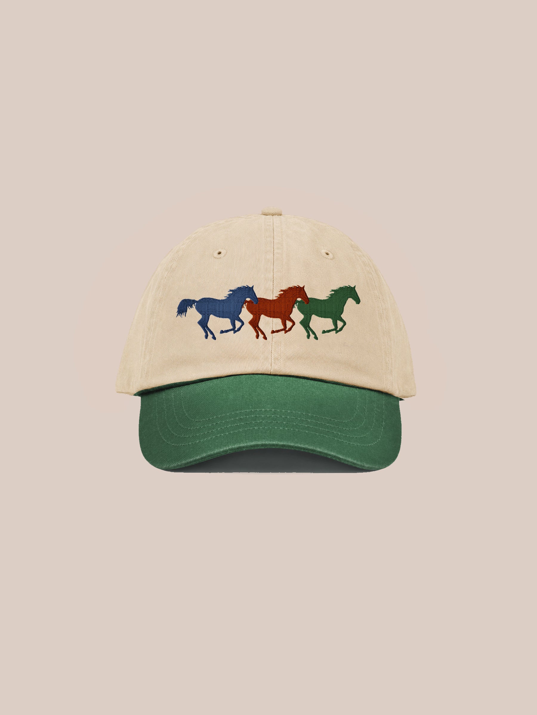 Running Horses Embroidered Sunwashed Cap