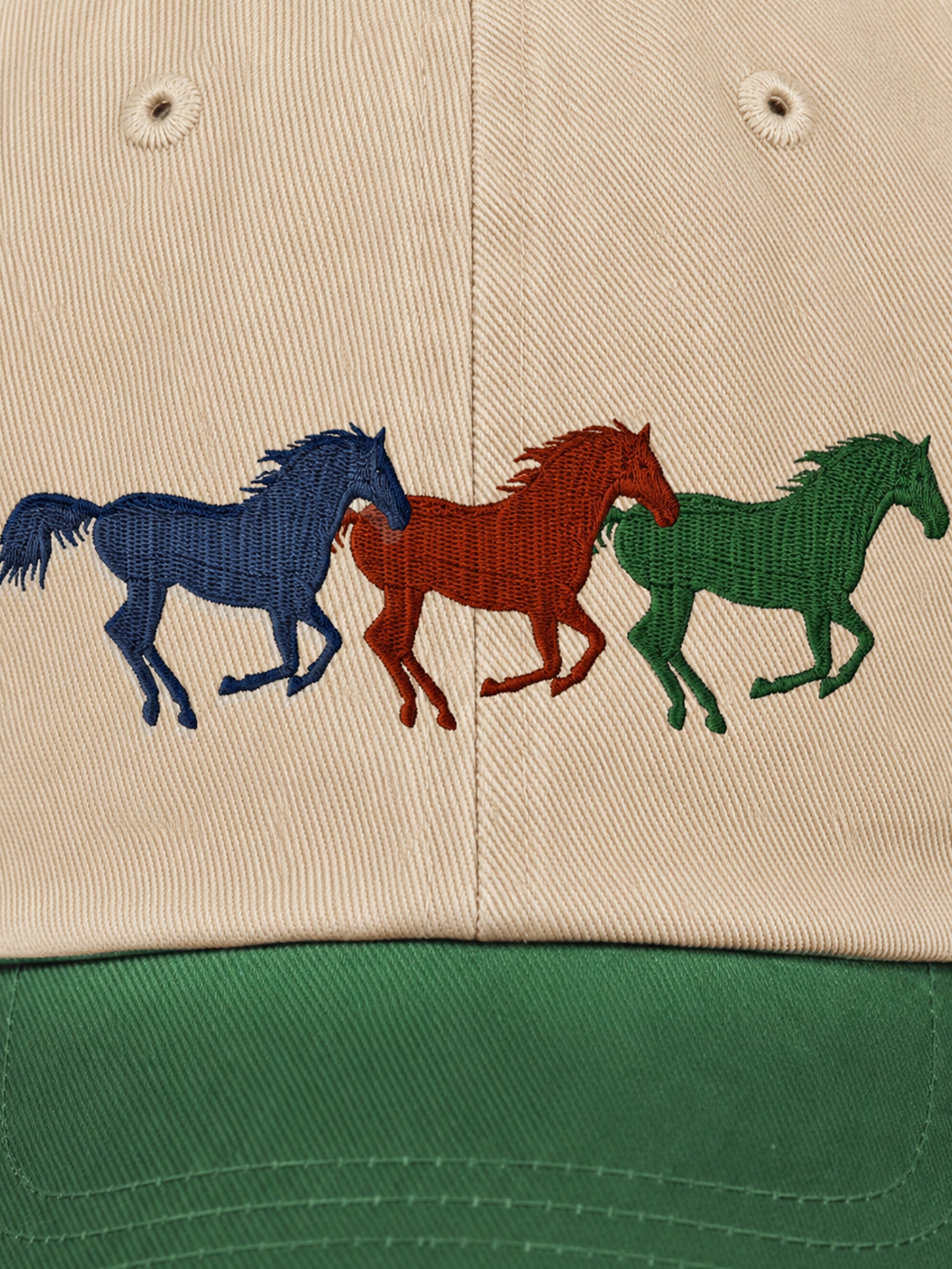 Running Horses Embroidered Sunwashed Cap