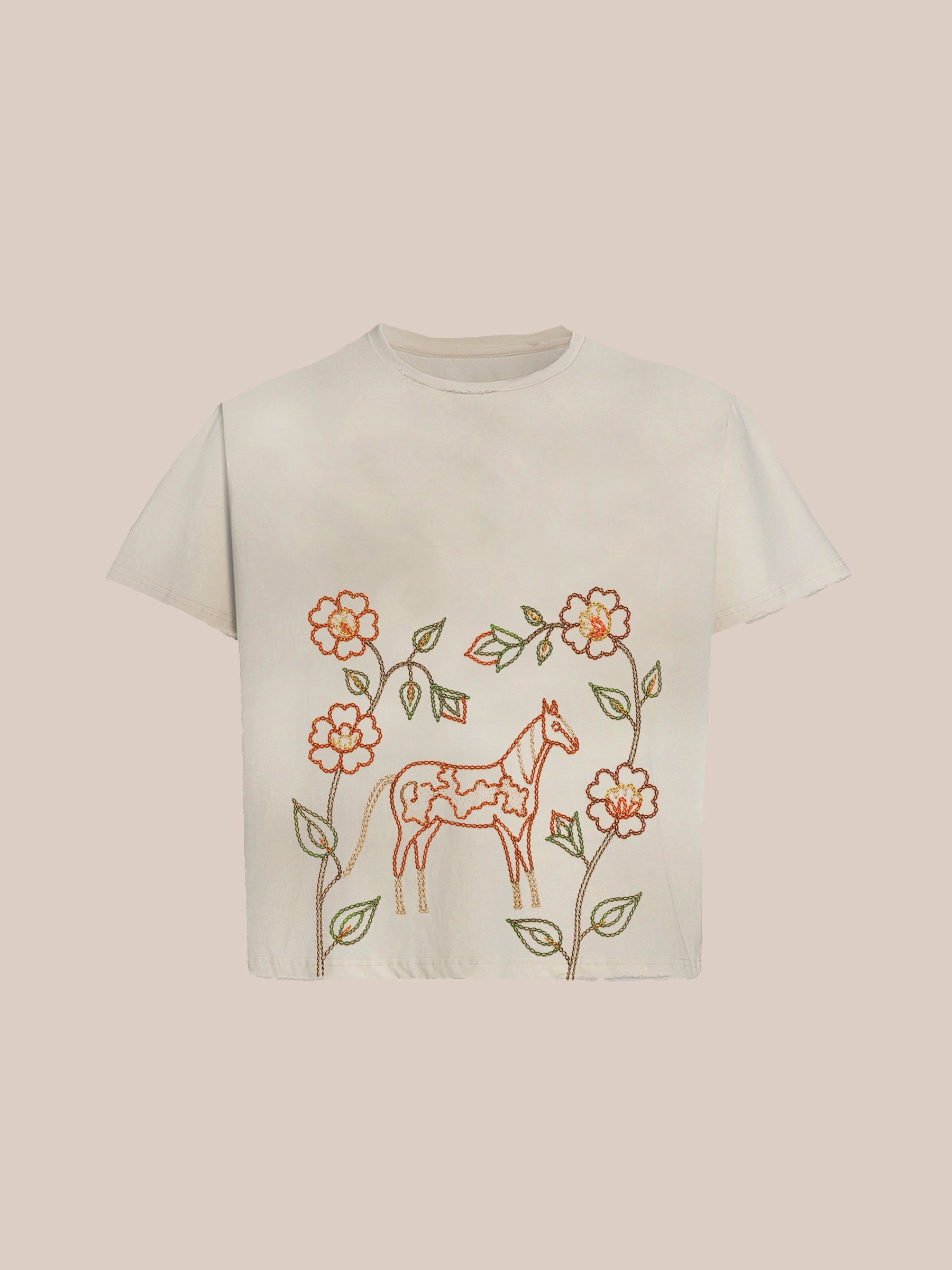 Embroidered Floral Horse Tee