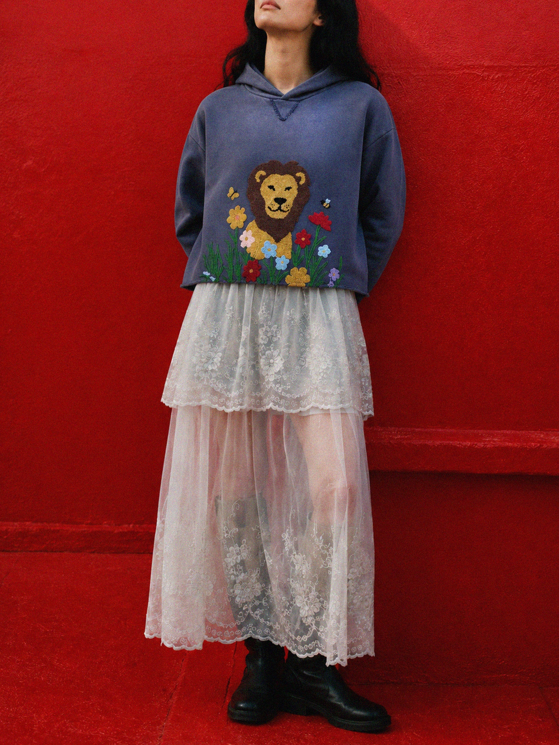 Lion Garden Embroidered Hoodie